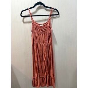 Knox Rose Rust Swiss Dot Lace Trim Midi Dress XS Boho Terracotta Sleeveless